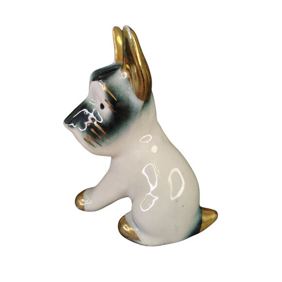 Vintage Scottish Terrier Scotty Dog Porcelain Ceramic Figurine Gold Black Tipped - Picture 3 of 6